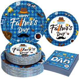 QZYL 150 PCS Happy Father's Day Party Tableware Set Supplies, 7" and 9" Father's Day Paper Dinner Plates and Napkins, Disposable Love You Dad Day Celebration Decoration for Dad's Party