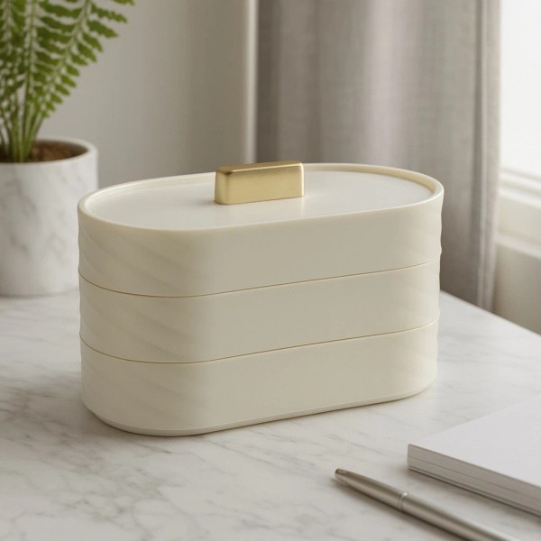 Unbranded 3pc Stackable Plastic Storage Organizer Set – Ivory with