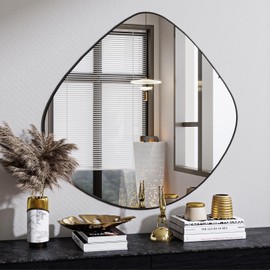 VooBang Irregular Frameless Wall Mirror, 24 x 24 inch Bathroom Vanity Mirror, Asymmetrical Hanging Mirrors for Wall for Living Room, Beautiful Abstract Hallway Entryway Mirror