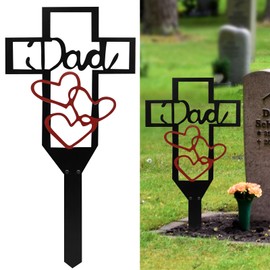 23.6 × 11.4 Inches Extra Large Dad Grave Decorations for Cemetery, Metal Cross Garden Yard Stake Graves Marker Decorations, Cemetery Memorial Cross Stake for Dad, Memorial Signs Marker for Dad Grave