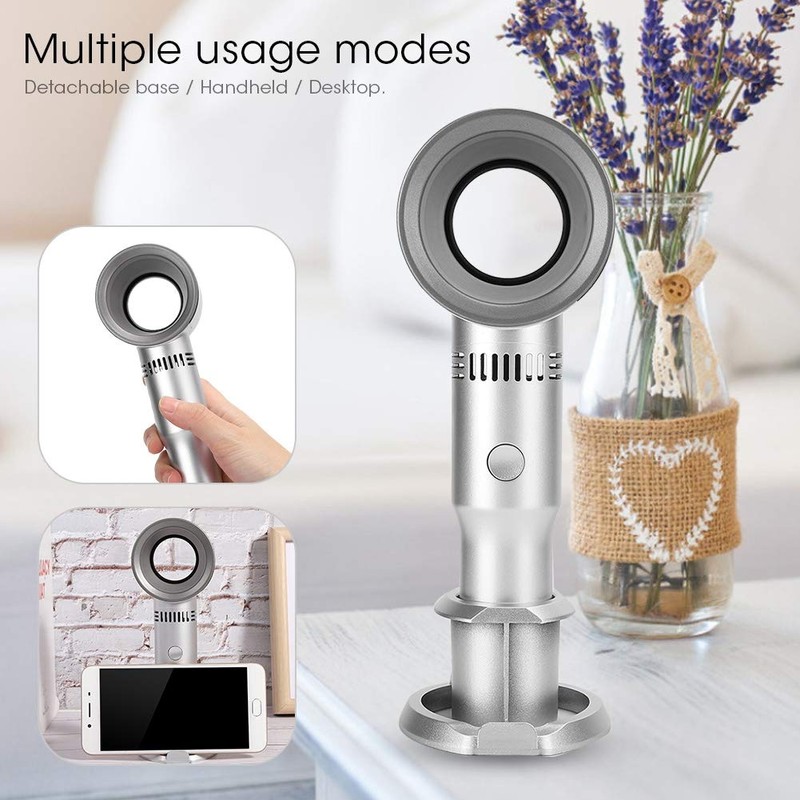 GOWENIC Mini Handheld Bladeless Fan, Portable USB 2000mAh Battery 10h