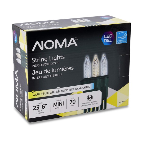 Noma Premium Mini LED Christmas Lights | 70 Warm & Pure White String Lights | Indoor & Outdoor| 23.6-Foot Strand