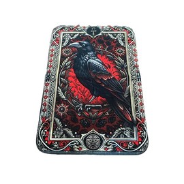 Gothic Raven Mat – Dark Academia Red and Black Decorative Mat for Table or Floor with Ankh and Pentagram Symbols