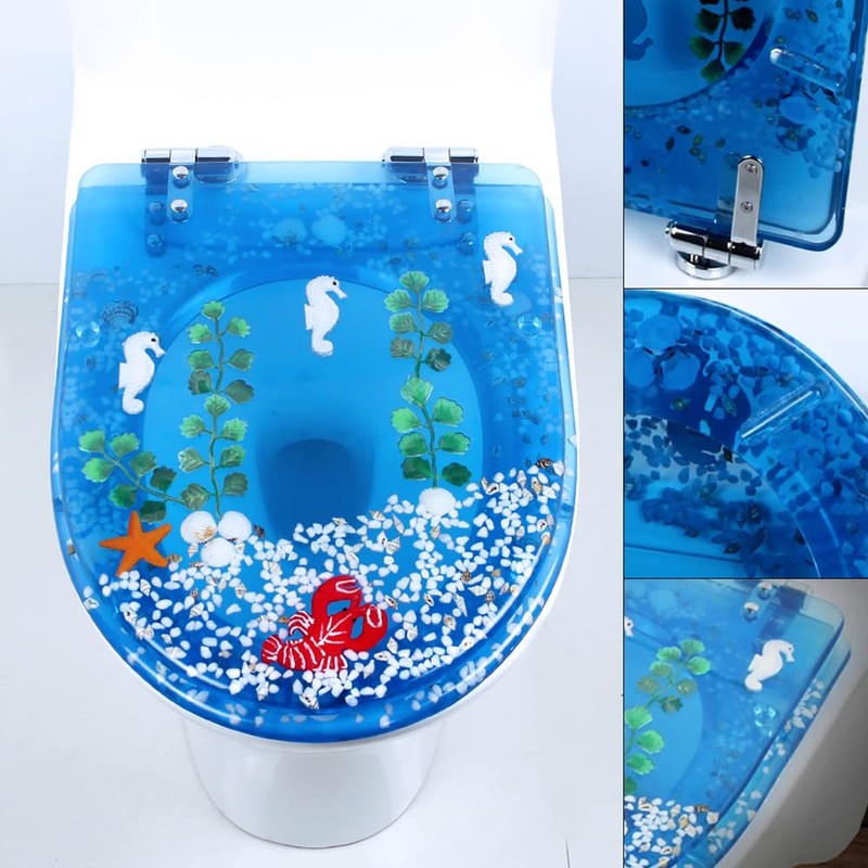 Round Ocean Resin Toilet Seat Slow Close Quick Release Metal