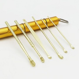 Ear cleaning portable stainless steel earpick set gold earwax removal