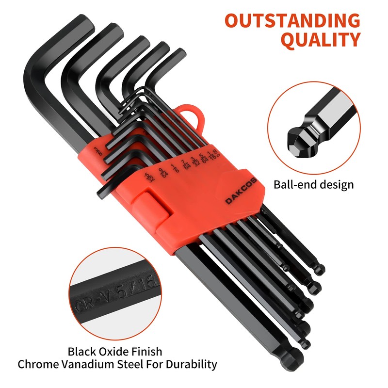DAKCOS 13 Piece Imperial Hex Key Set Allen Hex Hexagon