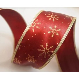 Christmas Ribbon 5 Yards Burgundy Gold Snowflake 2 1/2" Wired Ribbon Christmas Winter 5yd