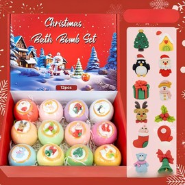 12 * 80g Bolas de Baño Navideñas, con 12 Juguetes de Sorpresa en Interior, La Mejor Opción Como Regalo Para Hombres y Mujeres y Niños