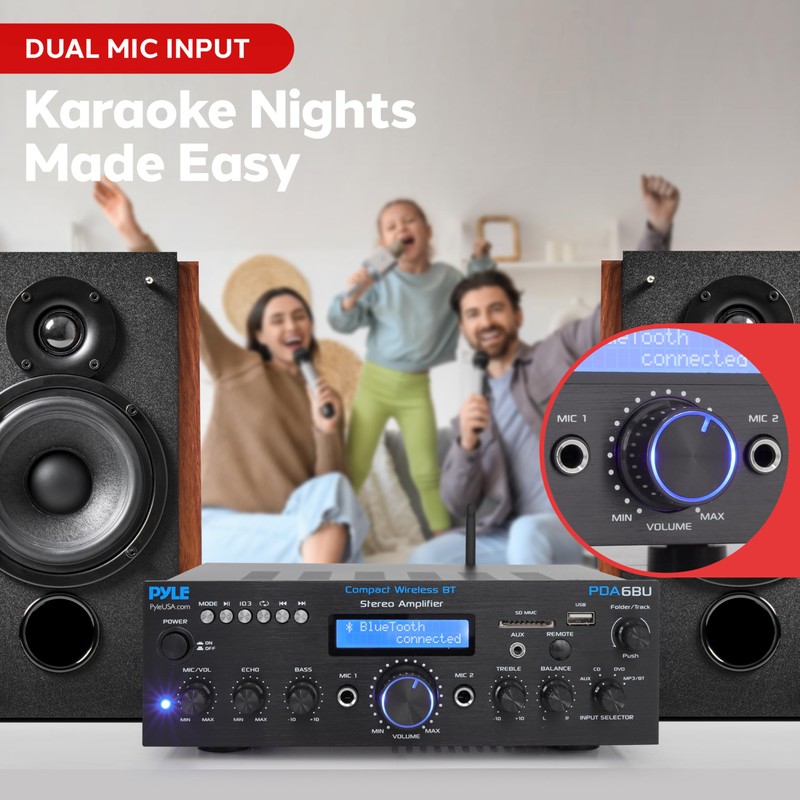 Pyle Wireless Bluetooth Power Amplifier System- 200W Dual Channel Sound