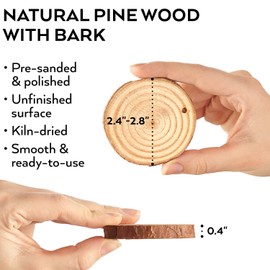 Arteza Wood Slices (45 Pieces) with Bark Natural Unfinished Pine 2.4"-2.8" Diameter Smooth Sanded Surface Includes 50' of Natural Jute Twine for Arts, Crafts, Christmas Wood Ornaments, Gifts
