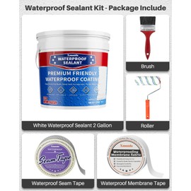 Xmntdo Waterproof Sealant - 2 Gallon, White, Multi-Surface Leak Repair Coating, Indoor & Outdoor Polyurethane Waterproof Coating, Crack & Leak Fix, Durable Water-Based Rubber Sealant, Easy to Apply