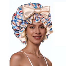 Syvvste Silk Bonnet for Sleeping Women Double Layer Satin Bonnet Satin Lined Hair Bonnet with Tie Band Curly Natural Hair Cherry, One Size