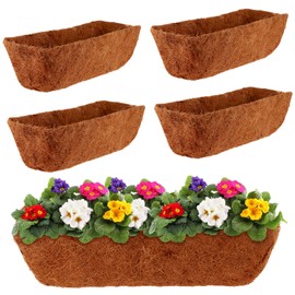 4 Pack Rectangle Coco Liner 24 Inch Hanging Basket Liners 100% Natural Coconut Husk Liners for Planters Window Box Planter Inserts for Large Pots Trough Planters Outdoor Garden Decoration