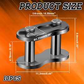 10 PCS #25 Chain Master Connector Link Roller, 1/4 Inch Pitch Carbon Steel Roller Chains Connecting Links Standard Connecting Split Links for Mini Bikes Bycicles 04C Chain