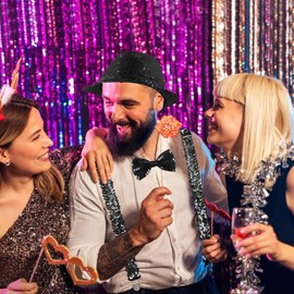 Pack of 5 Disco Glitter Accessories Men's Sequin Braces Costume Set with Glitter Hat Bow Tie Braces Pocket Square Glitter Outfit Accessories Men for Carnival Jazz Dance, black