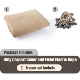 10x20FT Carport Replacement Canopy Top Cover, Garage Top Shelter Cover with Ball Bungees,Beige(Frame Not Include)