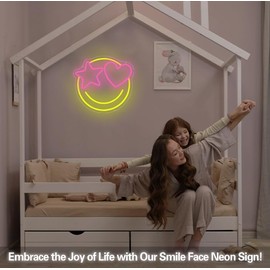 Smile Face Neon Sign, Dimmable Smiley Face Led Neon Signs for Wall Decor, USB Powered Happy Face Neon Light Up Sign for Gaming Room Bedroom Birthday Party Wedding Home Bar Man Cave Club