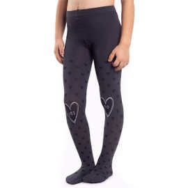 NOQ Girls' Opaque Tights Hearts Yes/No 120 Denier Dance Gymnastics School Unusual Nursery, graphite