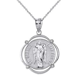 Claddagh Gold Fine .925 Sterling Silver St. Gabriel The Archangel CZ Round Frame Pendant Necklace, 16"