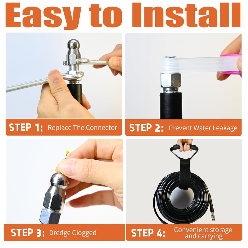 Sewer Jetter Kit for Pressure Washer, 100FT Drain Cleaner Hose