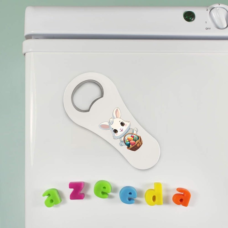 'Easter Bunny with Easter Basket Kawaii Style' Bottle Opener Fridge
