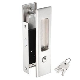 YOKIVE Rust-Resistant Stainless Steel Sliding Door Lock, with Invisible Recessed Handle & Keys | Use Barn Door Wood Furniture Great for Home Office Silver