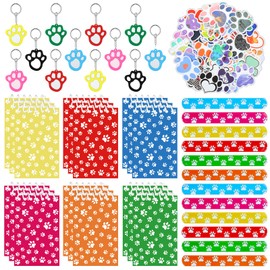 MOORIIY Dog Party Favors Bulk 156PCS Puppy Party Favor Gifts Includes Dog Paw Theme Mini Notebooks Slap Bracelets Stickers Keychain for Dog Paw Theme Birthday Party Decoration Supplies