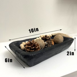 hanlin Wooden Dough Bowl Decor , Vintage Wooden Bowl Hand Carved Home Decor for Dining Table Center, Living Room, Kitchen Decor. (10in black)