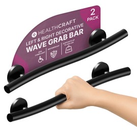 HEALTHCRAFT (2X Pack) Wave Decorative Grab Bars, ADA Compliant Bathroom Safety Bars for Seniors, Wall-Mounted, Supports Up to 500 lbs (Left & Right) (Matte Black, 24 Inch)