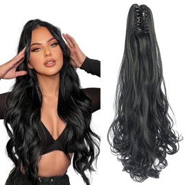 prinfantasy Hair Extensions Clip in Ponytail Claw on Curly Wavy Pony Tail High Heat Synthetic Hairpieces for Women Curly 22 Inch Human Hairpiece,GBMW001