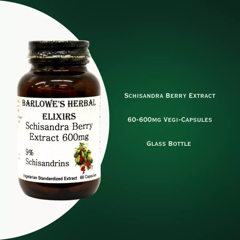 BARLOWE'S HERBAL ELIXIRS SCHISANDRA BERRY EXTRACT (60-600mg) VEGGIE-CAPS, STEARATE FREE,
