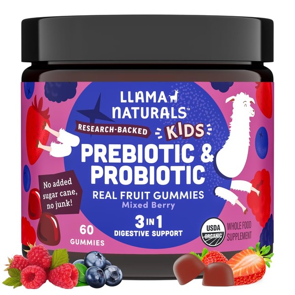 Llama Naturals Prebiotics and Probiotics for Kids, Real Fruit Gummy