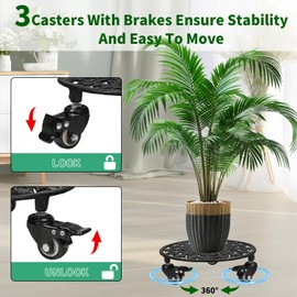 GARGENTOL Rolling Plant Stand with Wheels, 2 Pack Heavy Duty Metal Plant Caddy 11 Inch Wrought Iron Plant Dolly Outdoor Round Plant Rollers Stand for Large Potted Plants and Flower Pot, Black
