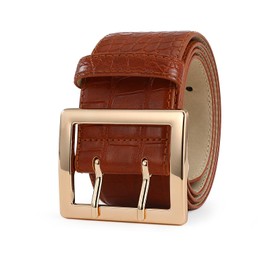 RISANTRY Women's Brown Wide Belts, Brown Leather Waist Belts for Women, Faux Leather Belt With Gold Buckle for Dresses