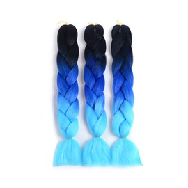 ShowJarlly Box Braid Hair Extensions, 24inch Black/Royal Blue/Sky Blue ​Ombre Jumbo Braid Hair, 3Packs Synthetic Jumbo Braiding Hair Extension Afro Hair Extensions for Crochet Twist Braids