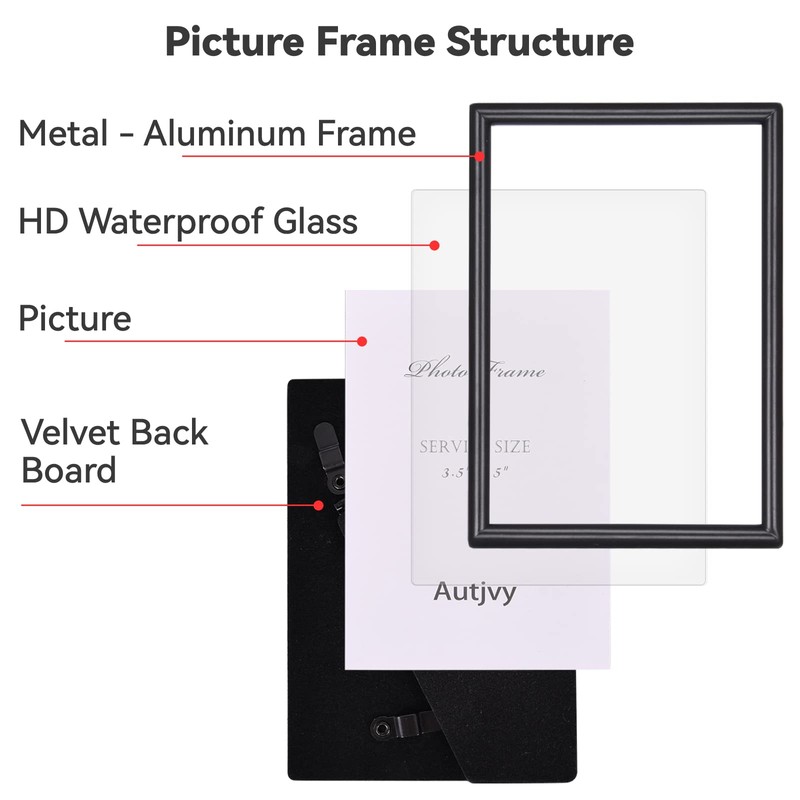 Autjvy 3.5x5 Picture Frame Matte Black Modern Simple Thin Aluminum