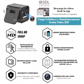 Camara Espia WiFi Oculta Tipo Cargador, Camaras de Seguridad WiFi, Mini Camara Contacto de Luz de 1080p, Cámara Espia Oculta Cargador Real USB Sensor 