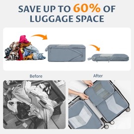 Vailge Compression Packing Cubes for Suitcases and Backpack, 10-Set Travel Packing Cubes with Visible Mesh and Double Zippers, Suitcase Organiser Bags including Shoe Bag and Laundry Bag, Grey