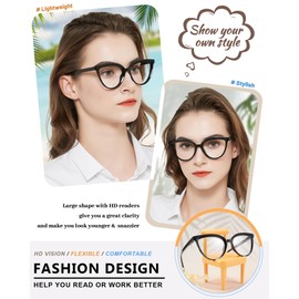 MARE AZZURO Large Reading Glasses 3.00+ Women Large Cat Eye Readers 1.0 1.25 1.5 1.75 2.0 2.25 2.5 2.75 3.0 3.5 4.0 5.0 6.0 (Black, 3.00)