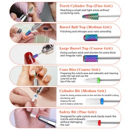 13 Pcs Nail Drill Bit Set,3/32”Tungsten Steel Drill Bits Nail Tech for Fingernail Manicure Pedicure Cuticle Removal Efile Drill Bit Set Nails for Home Salon Use