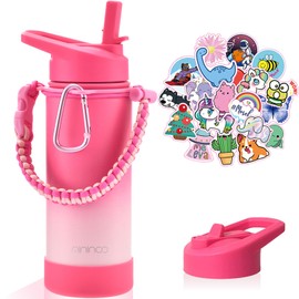 Mininoo Insulated Kids Water Bottle, 16oz Stainless Steel Water Bottle Kids with Paracord Handle for Girls, Boys（Sweat Peach）