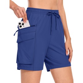 MAGCOMSEN Womens Shorts Lightweight Golf Shorts Zipper Pockets Hiking Cargo Shorts Outdoor Active Shorts Blue L
