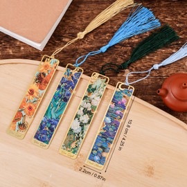 4pcs Metal Bookmarks with Tassel, Metal Bookmark Oil Painting Theme Book Mark Aesthetic Bookmarks for Book Lovers Writers Readers Children Adults Men Women