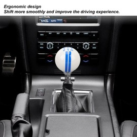 Perilla de Palanca de Cambios de Coche, Perilla de Cambio de 5 Velocidades, Perilla de Cambio Manual de Bola Redonda con 3 Adaptadores para Mustang 1967 a 2018 (Blanco azul)