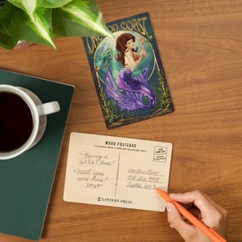 Oregon Coast, Mermaid, Purple Tail (4x6 Birch Wood Postcards, 2-Pack Stationary, Rustic Home Wall Decor)