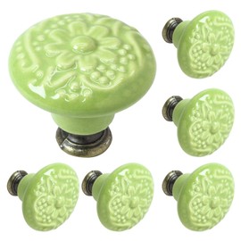 Biaungdo 6 Pcs Grass Green Ceramic Cabinet Knobs, Retro Drawer Knobs, Vintage Round Handles for Cabinet, Drawer, Cupboard