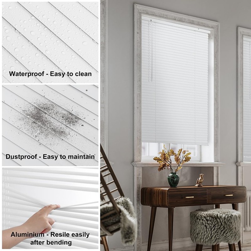 SEEYE Cordless Mini Blinds Aluminum Venetian Blind Horizontal Window Shades,