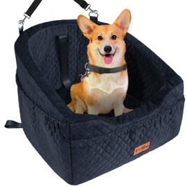 Vivifying Dog Car Seat for Small & Medium Dogs, Detachable & Washable Booster Seat for Pets Up to 30lbs, Travel Bed with Storage Pockets and Safety Belt – Black