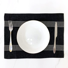 HeMiaor Black Placemats Set of 4 Velvet Gorgeous Luxurious Shining Minimalist Style Elegant Both Diamond Strip for TV Stand Coffee Table Kitchen Decor