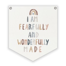 Lacama Boho Toddler Room Decor - Bible Verse Wall Hanging Banner, I am Fearfully and Wonderfully Made Linen Banner,Room Decoration for Classroom Nursery Kids Room